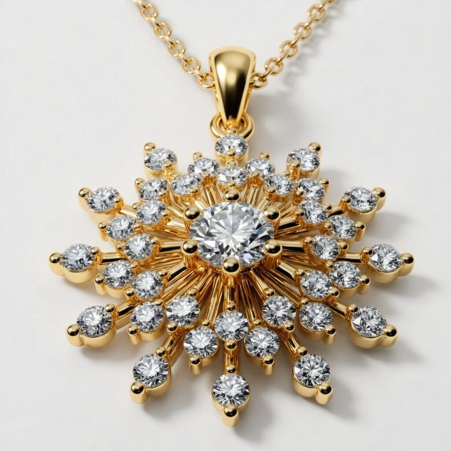 14K White Gold Sunburst Lab-Grown Diamond Pendant (1.20 CTW – D–F / VS1–VS2)