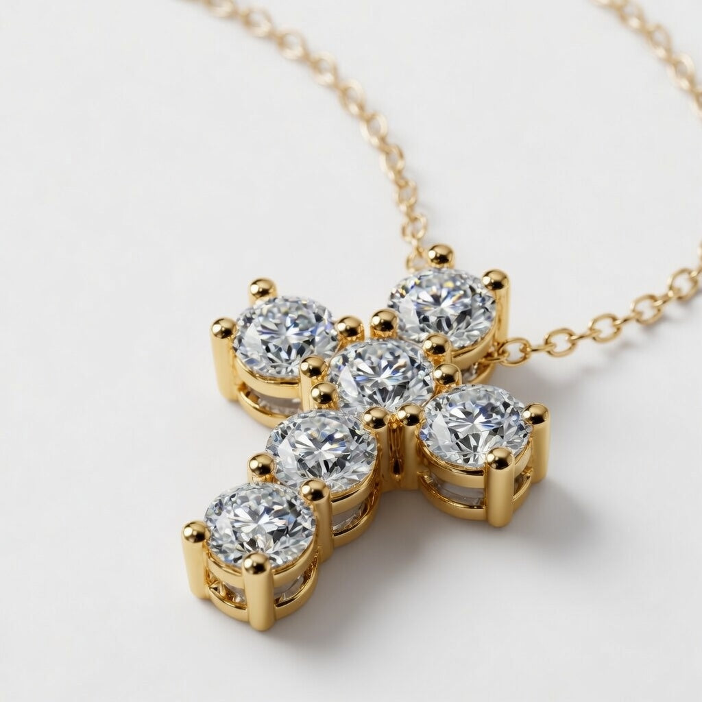 5 CTW Round Lab Grown Diamond Petite Cross Pendant VS1 D–F White Gold 14K