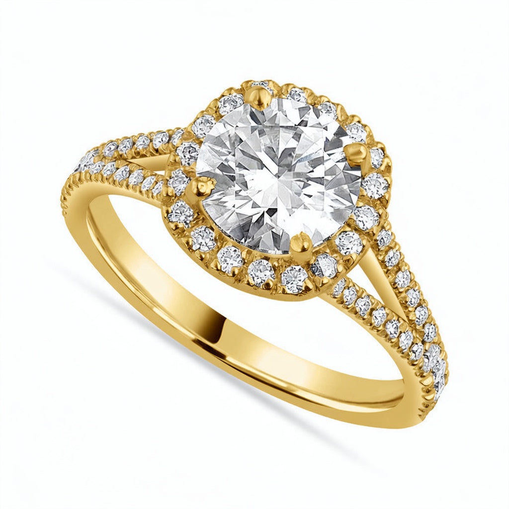 Hannah 2.91 ct Lab Grown Cushion Cut Split Shank Halo Diamond Engagement Ring