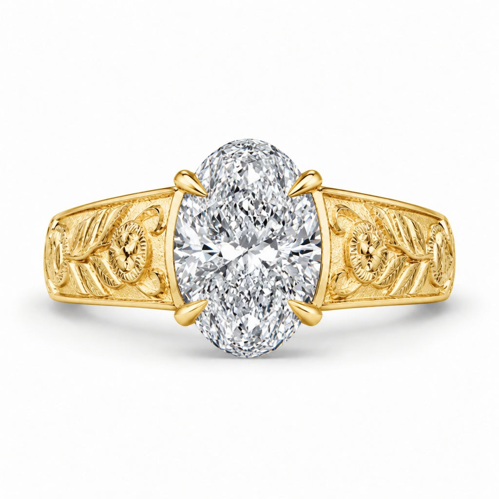 1.50 CT Oval Cut Lab-Grown Diamond Engagement Ring in 14K White Gold – Vintage Engraved Filigree Design