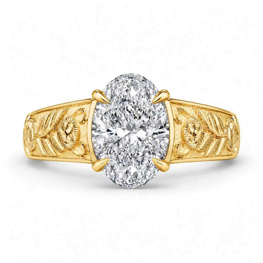 1.50 CT Oval Cut Lab-Grown Diamond Engagement Ring in 14K White Gold – Vintage Engraved Filigree Design