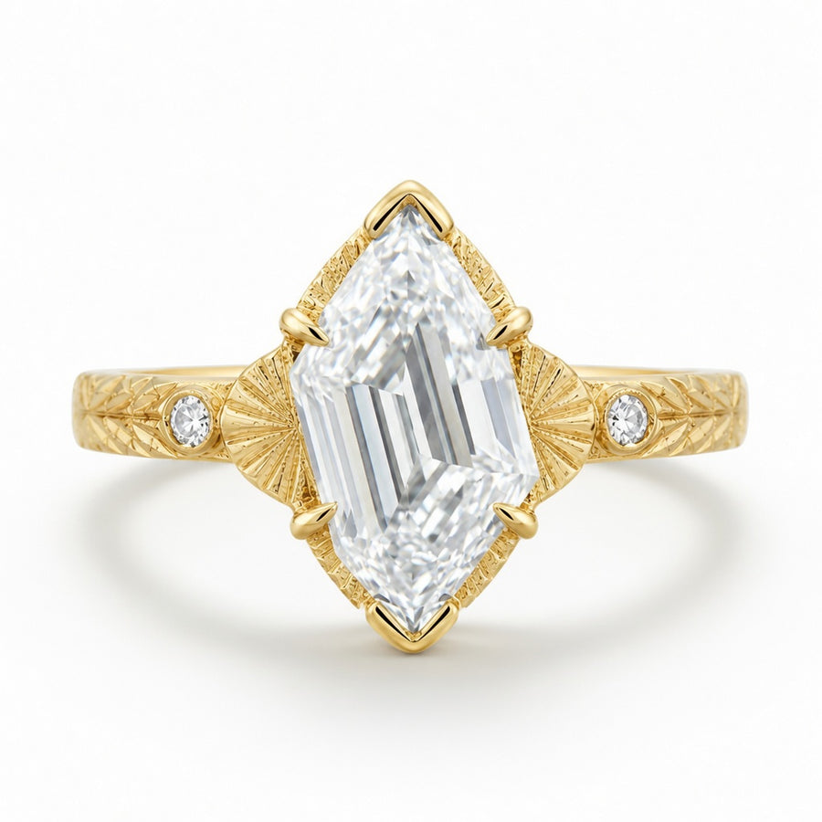 3.00 CT Edwardian Art Deco Lab-Grown Diamond Engagement Ring in 14K White Gold – Flame Cut Vintage Engraved Design