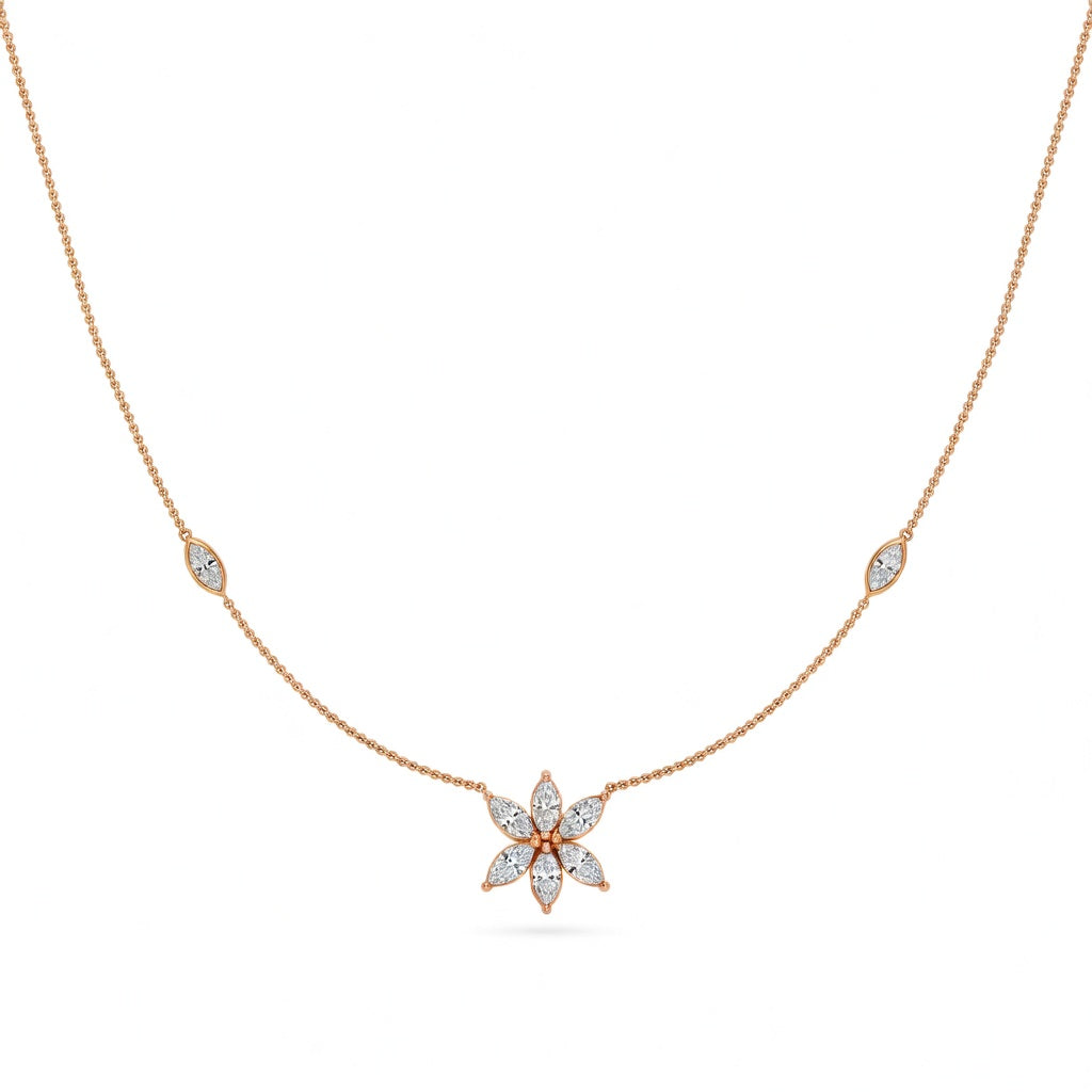 1 Ct Marquise Cut Diamond Chain Necklace VS1 D-F White Gold 14k