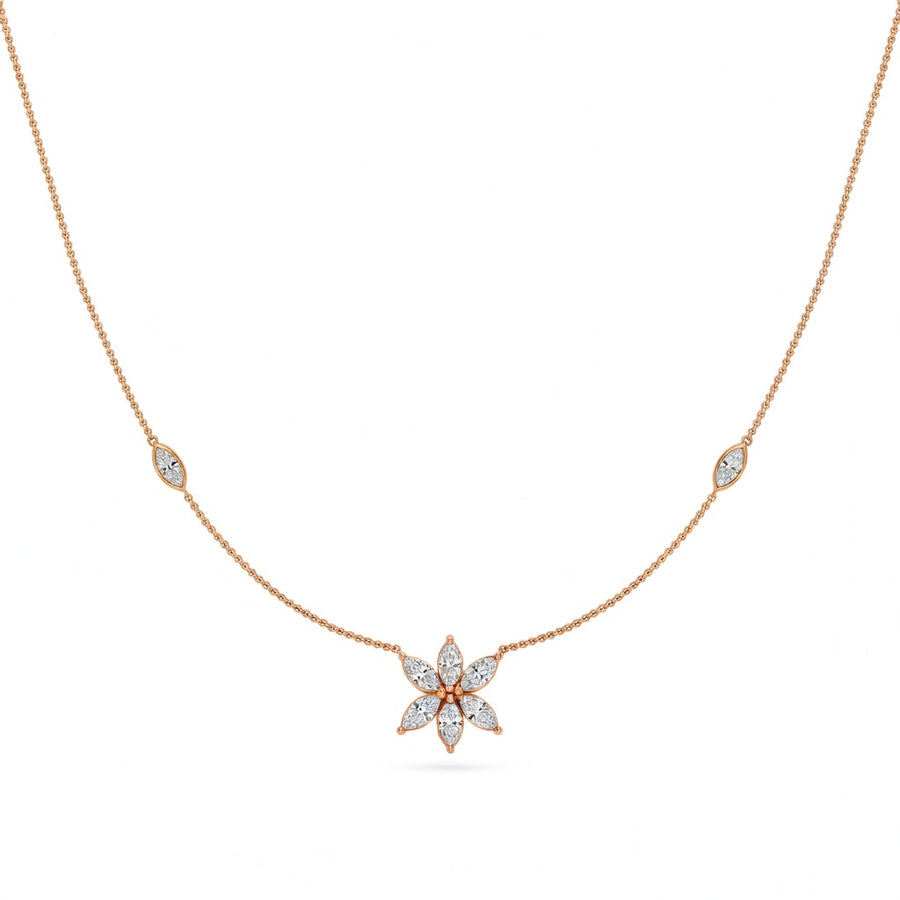 1 Ct Marquise Cut Diamond Chain Necklace VS1 D-F White Gold 14k