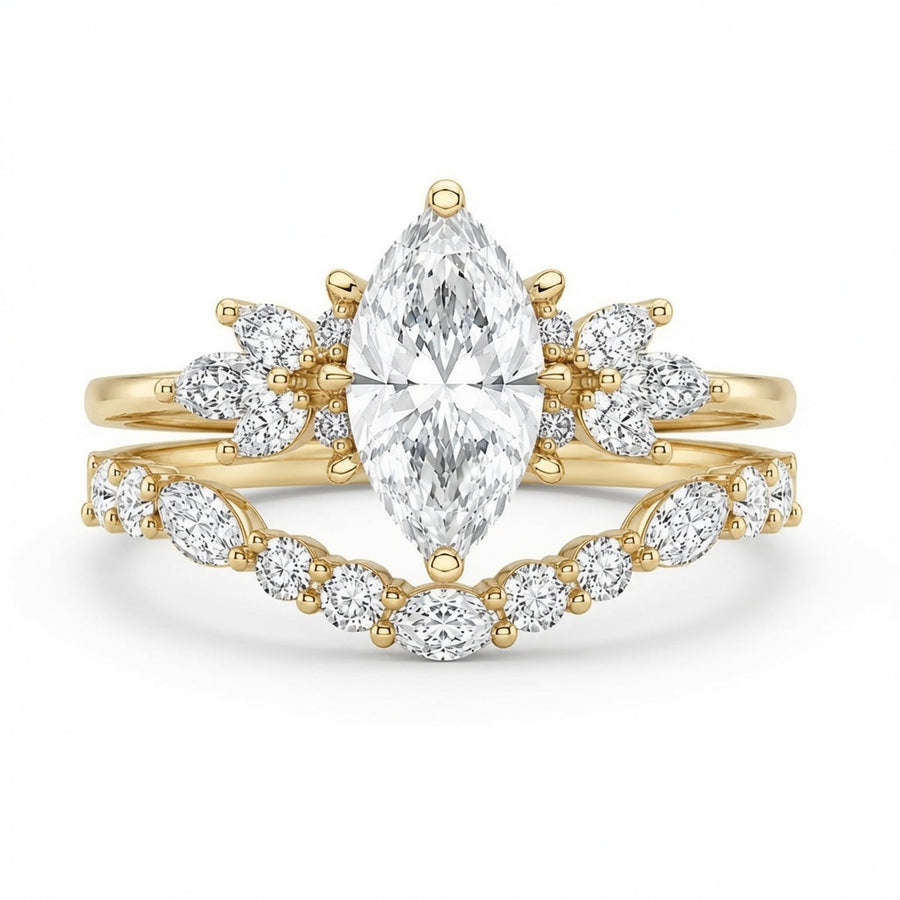 3.00 CT Marquise Lab-Grown Diamond 2PCS Bridal Set in 14K White Gold – Cluster Wedding Band Engagement Ring Design