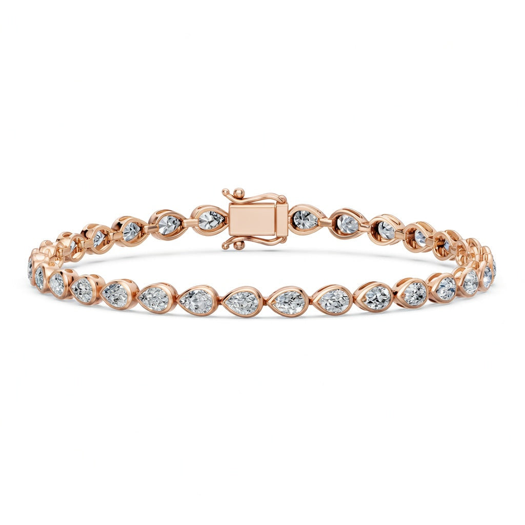 6.29 Carat Pear Cut Diamond Tennis Bracelet VS1 D F White Gold 14k