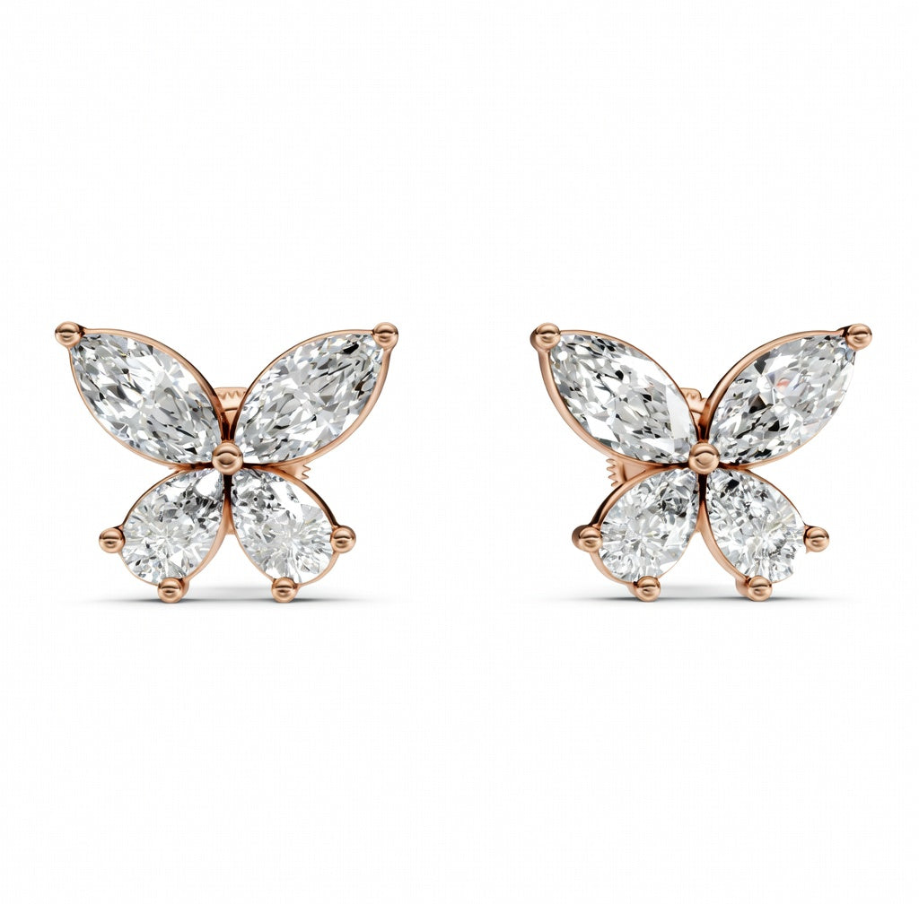 1.94 ct Marquise Pear Cut Stud Cluster Diamond Earrings VS1 D White Gold 14k