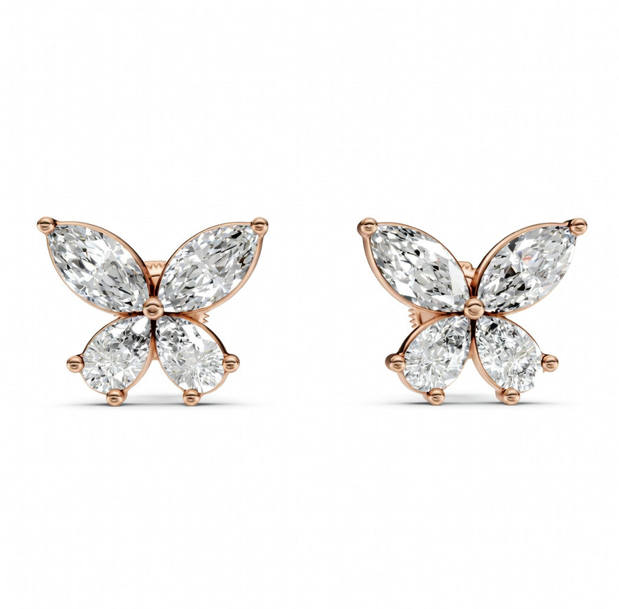 1.94 ct Marquise Pear Cut Stud Cluster Diamond Earrings VS1 D White Gold 14k