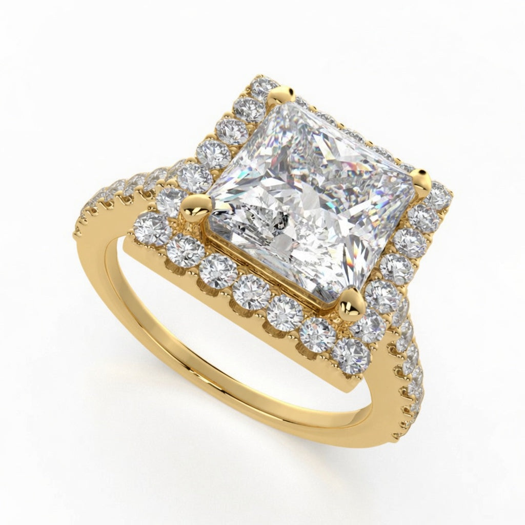 Bianca 1.5 Carat Princess Cut Halo Pave Engagement Ring
