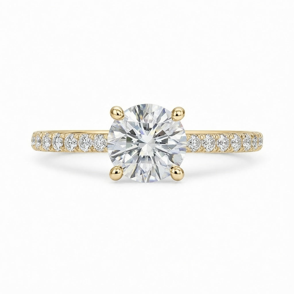 2.00 CT Round Brilliant Lab-Grown Diamond Hidden Halo Engagement Ring in 14K White Gold – Pavé Set Wedding Design