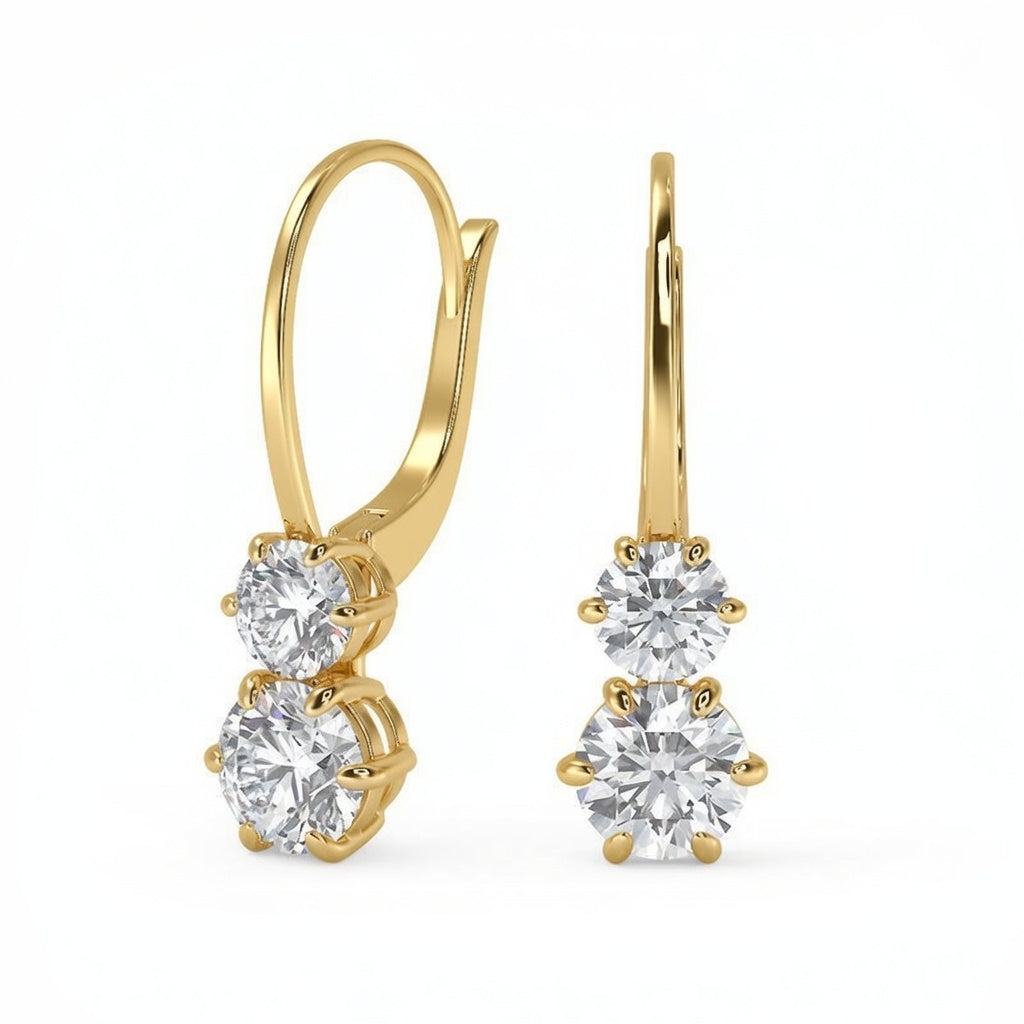 3.5 Ct Round Cut 6 Prong Stacked Diamond Earrings VS1 D Leverback