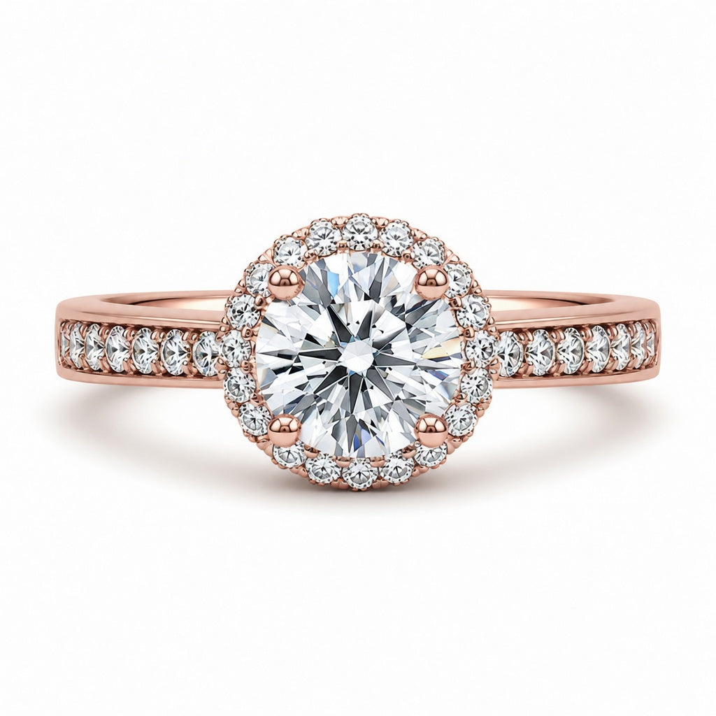 1.00 CT Round Cut Lab-Grown Diamond Double Halo Engagement Ring in 14K White Gold
