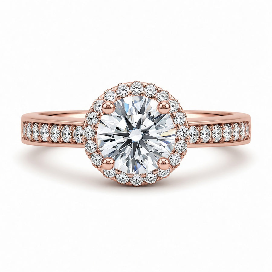 1.00 CT Round Cut Lab-Grown Diamond Double Halo Engagement Ring in 14K White Gold