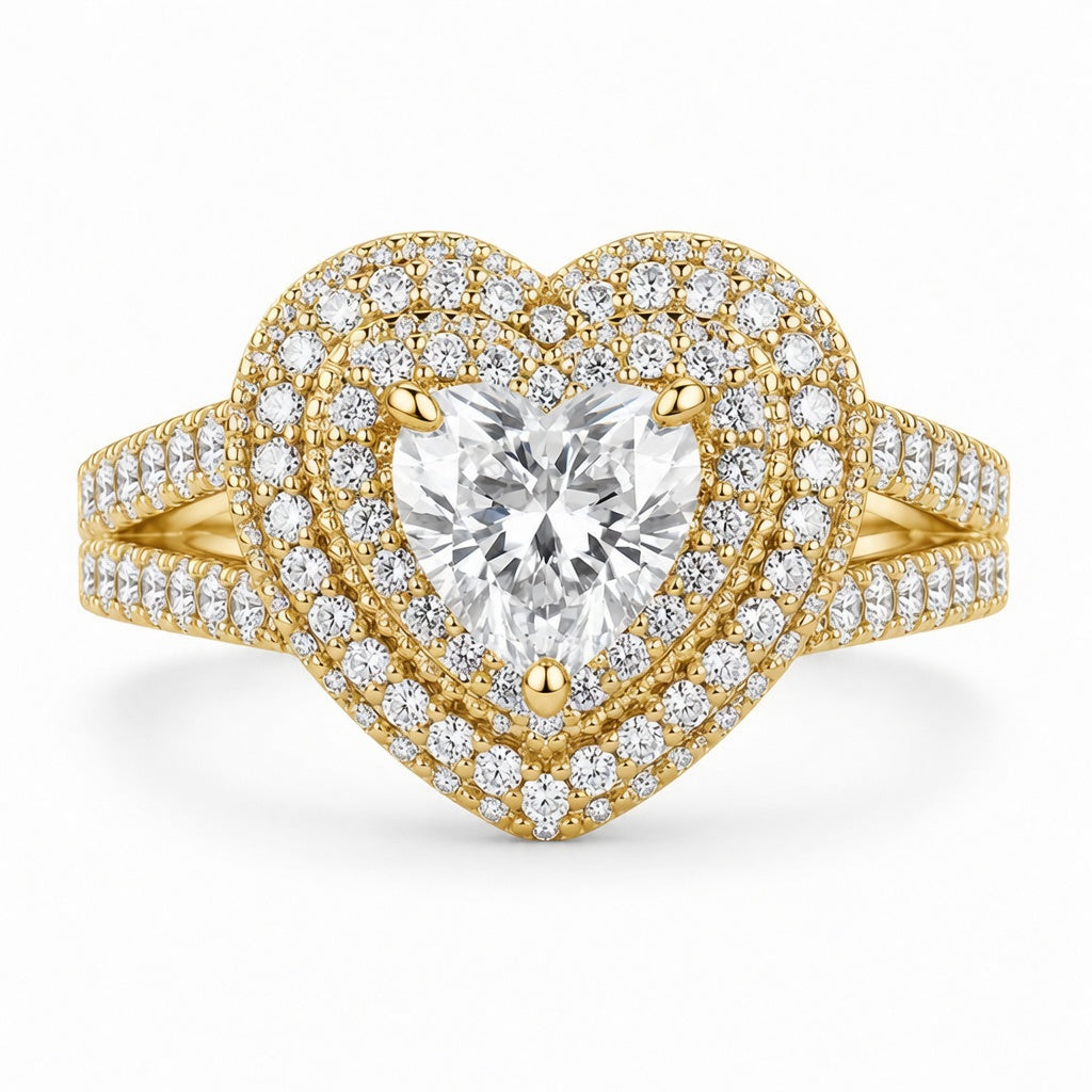 2.00 CT Heart Cut Lab-Grown Diamond Double Halo Engagement Ring in 14K White Gold – Infinity Promise Design