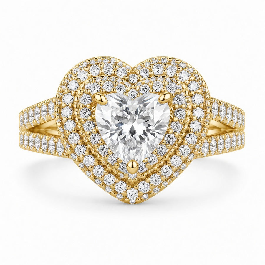 2.00 CT Heart Cut Lab-Grown Diamond Double Halo Engagement Ring in 14K White Gold – Infinity Promise Design