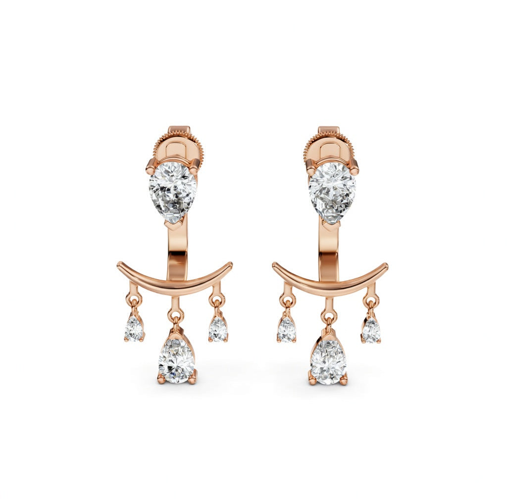 2.28 ct Pear Cut Dangle/Drop Prong Butterfly Diamond Earrings VS1 D White Gold 14k