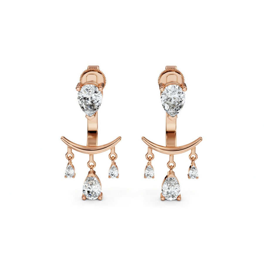 2.28 ct Pear Cut Dangle/Drop Prong Butterfly Diamond Earrings VS1 D White Gold 14k