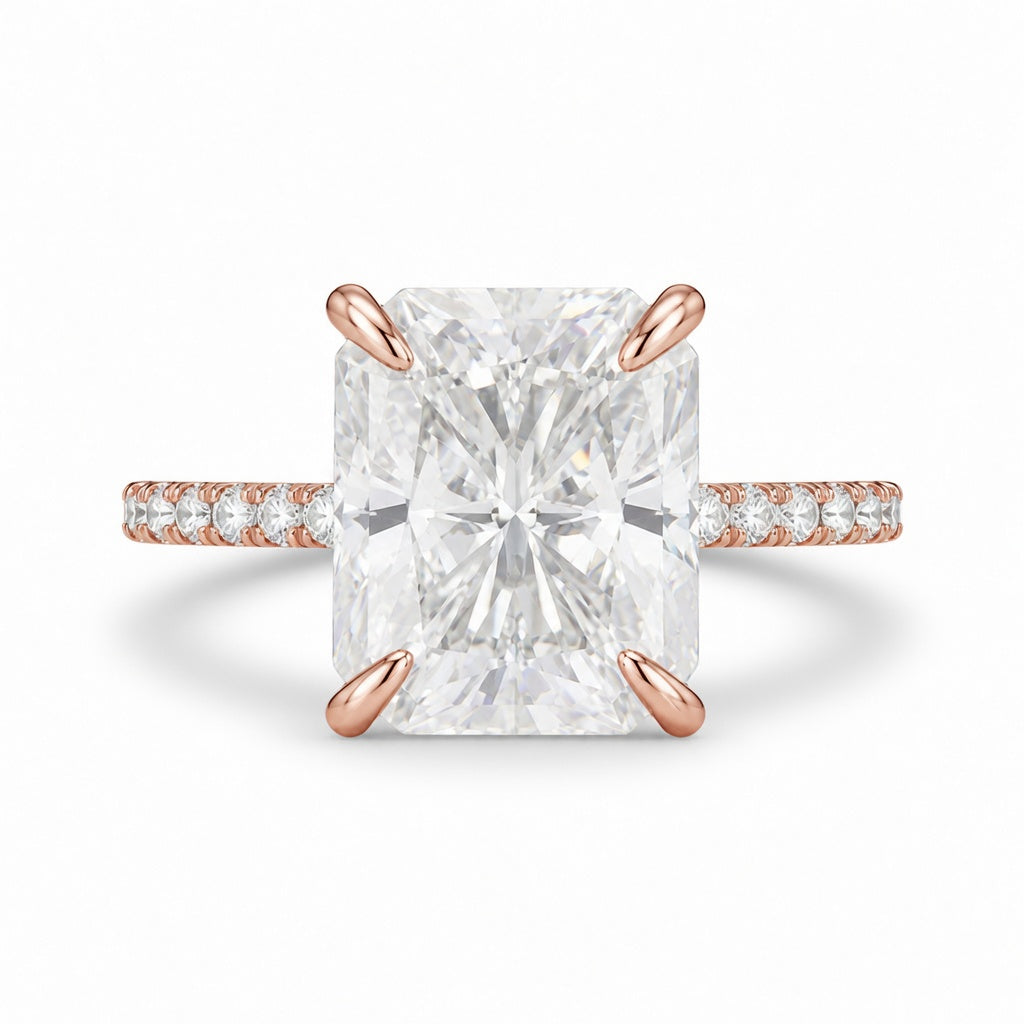 4.00 CT Radiant Cut Lab-Grown Diamond Double Hidden Halo Engagement Ring in 14K White Gold – Art Deco Solitaire Design