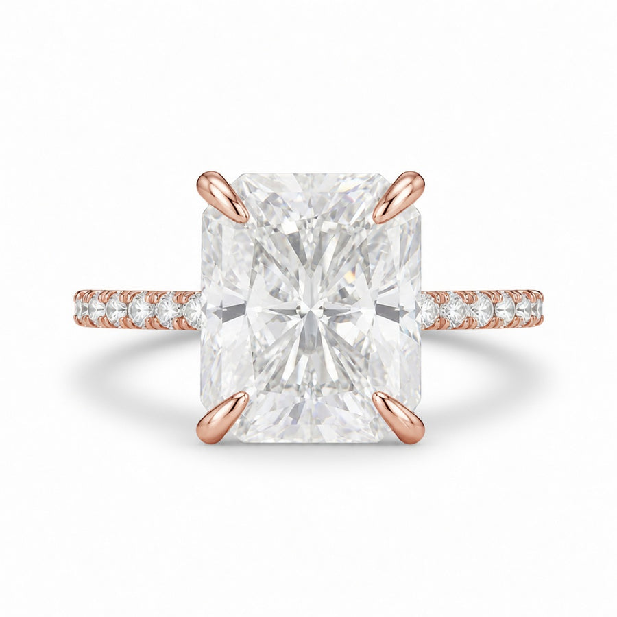 4.00 CT Radiant Cut Lab-Grown Diamond Double Hidden Halo Engagement Ring in 14K White Gold – Art Deco Solitaire Design