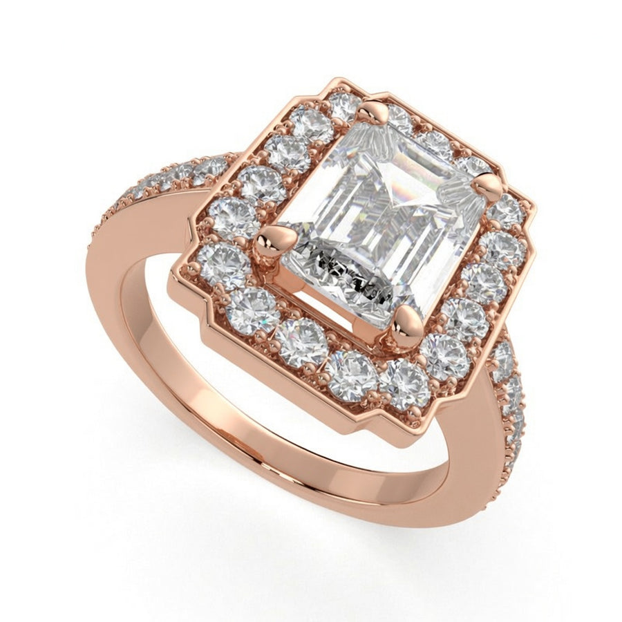 Amalia 2.5 Carat Emerald Cut Halo Pave Engagement Ring
