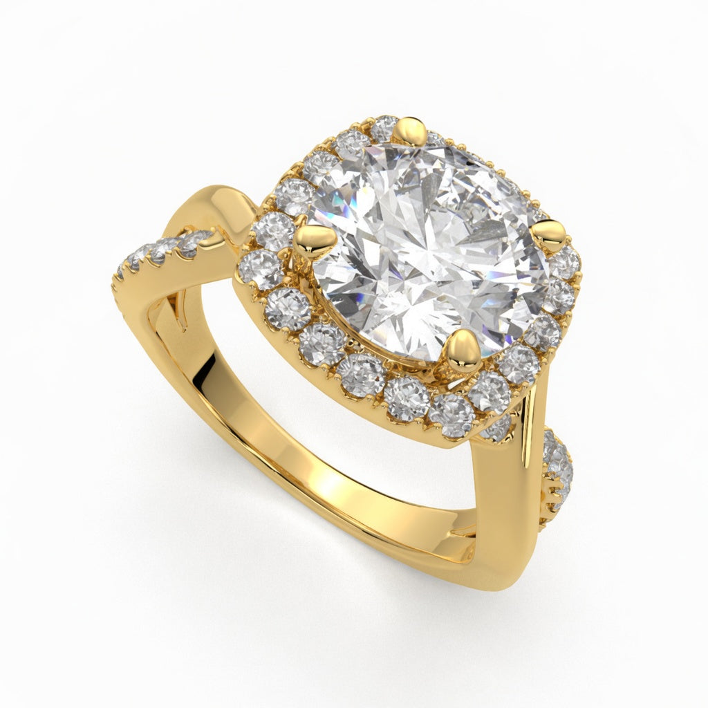 Celestina 3.35 Carat Round Cut Halo Pave Split Shank Engagement Ring
