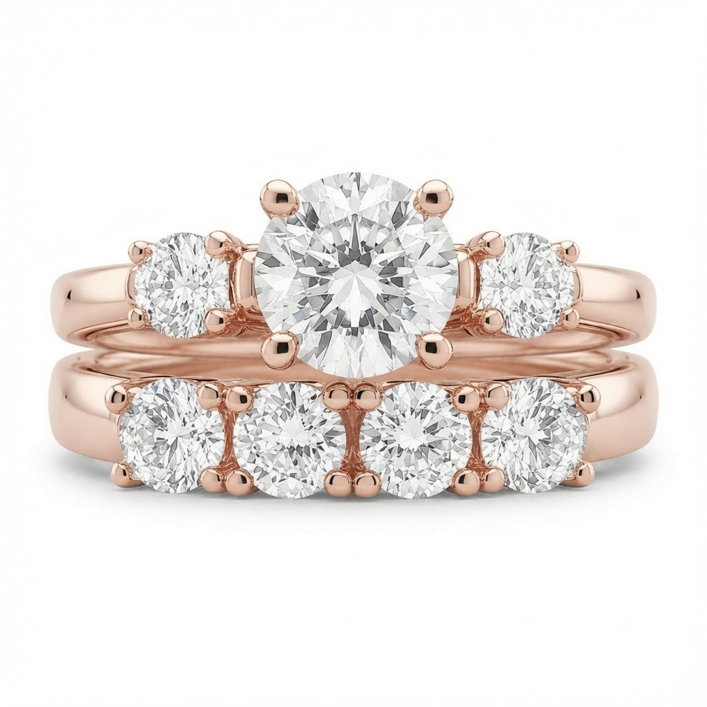 1.00 CT Round Lab-Grown Diamond 2PCS Bridal Set in 14K White Gold – Antique Matching Wedding Band Design