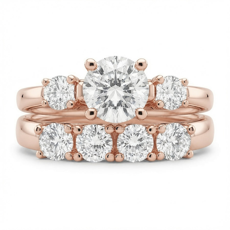 1.00 CT Round Lab-Grown Diamond 2PCS Bridal Set in 14K White Gold – Antique Matching Wedding Band Design