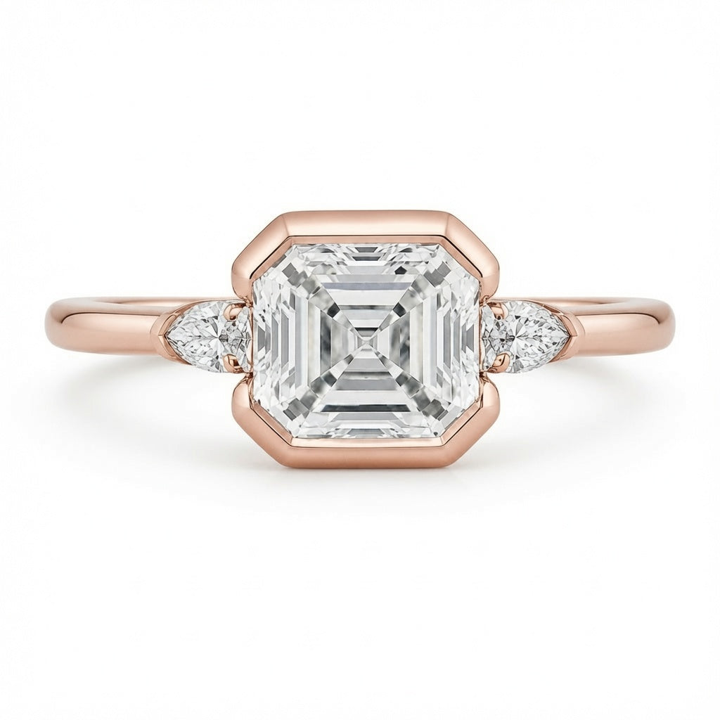3.40 CT Asscher Cut Lab-Grown Diamond Engagement Ring in 14K White Gold – Marquise Accent Bezel Set Art Deco Design