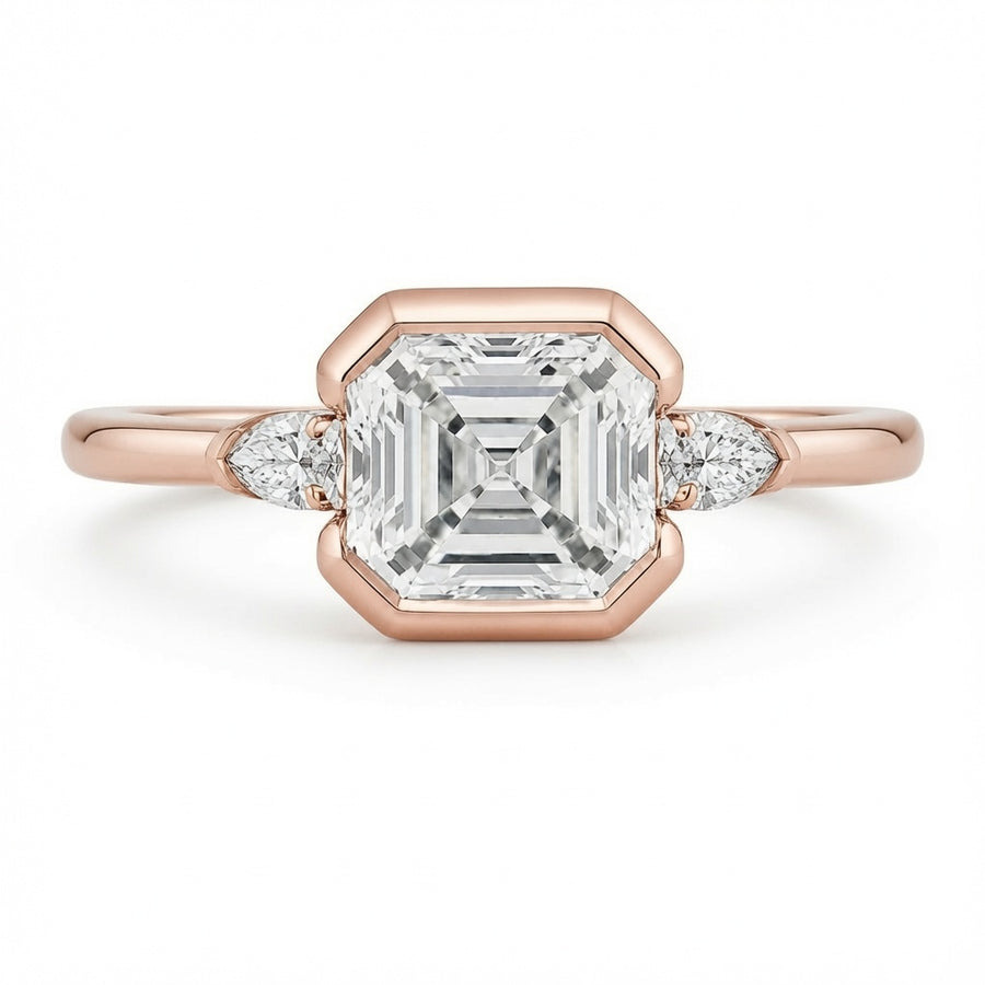 3.40 CT Asscher Cut Lab-Grown Diamond Engagement Ring in 14K White Gold – Marquise Accent Bezel Set Art Deco Design