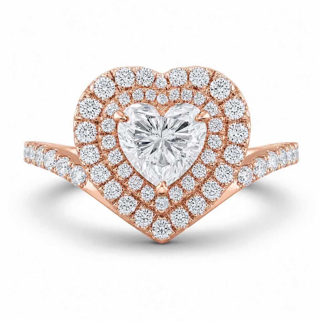 1.80 CT Heart Lab-Grown Diamond Double Halo Engagement Ring in 14K White Gold – Romantic Pavé Bridal Design