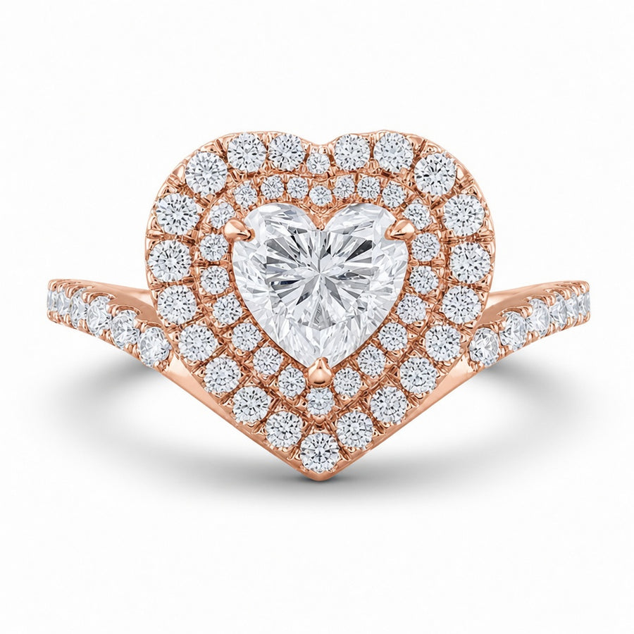 1.80 CT Heart Lab-Grown Diamond Double Halo Engagement Ring in 14K White Gold – Romantic Pavé Bridal Design