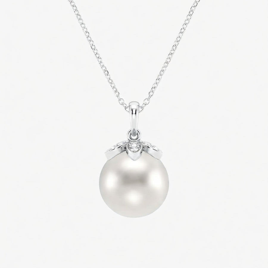 14K White Gold Freshwater Pearl & Lab-Grown Diamond Floral Pendant (1.00 CTW – D–F / VS1–VS2)