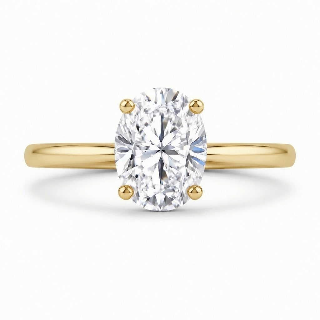 3.00 CT Oval Lab-Grown Diamond Hidden Halo Engagement Ring in 14K White Gold – Hidden Heart Detail Pavé Bridge Design