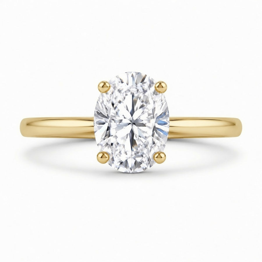 3.00 CT Oval Lab-Grown Diamond Hidden Halo Engagement Ring in 14K White Gold – Hidden Heart Detail Pavé Bridge Design