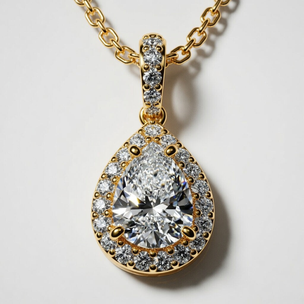 0.75 CTW Pear Lab-Grown Diamond Halo Pendant (D–F / VS1–VS2, IGI Certified)