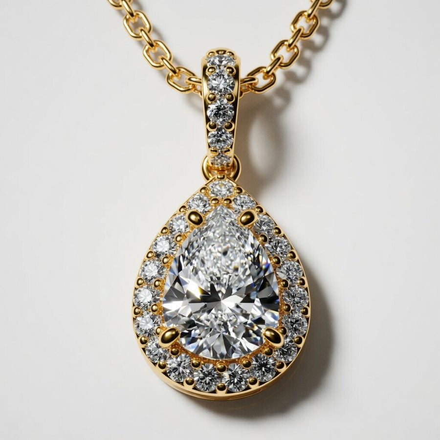 0.75 CTW Pear Lab-Grown Diamond Halo Pendant (D–F / VS1–VS2, IGI Certified)