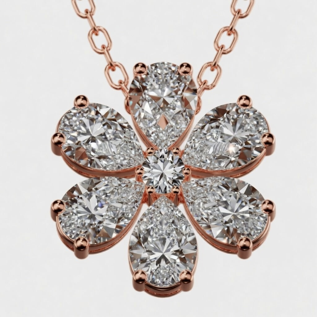 0.88 CTW Pear & Round Lab-Grown Diamond Flower Pendant with Adjustable Chain (D–F / VS1–VS2, IGI Certified)