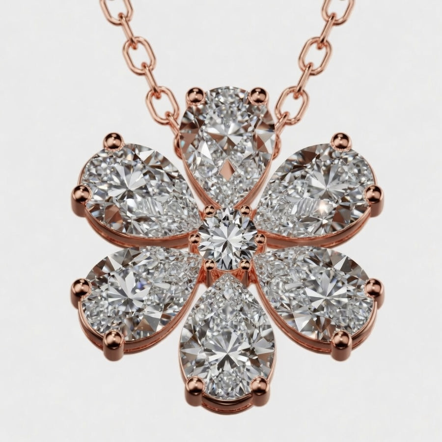 0.88 CTW Pear & Round Lab-Grown Diamond Flower Pendant with Adjustable Chain (D–F / VS1–VS2, IGI Certified)