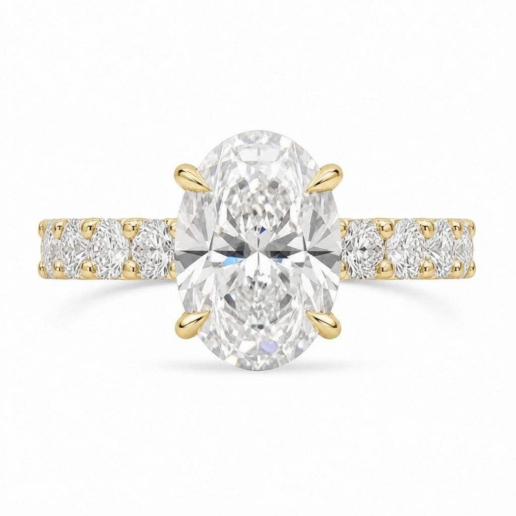 4.00 CT Oval Lab-Grown Diamond Hidden Halo Engagement Ring in 14K White Gold – Pavé Statement Design | IGI Certified
