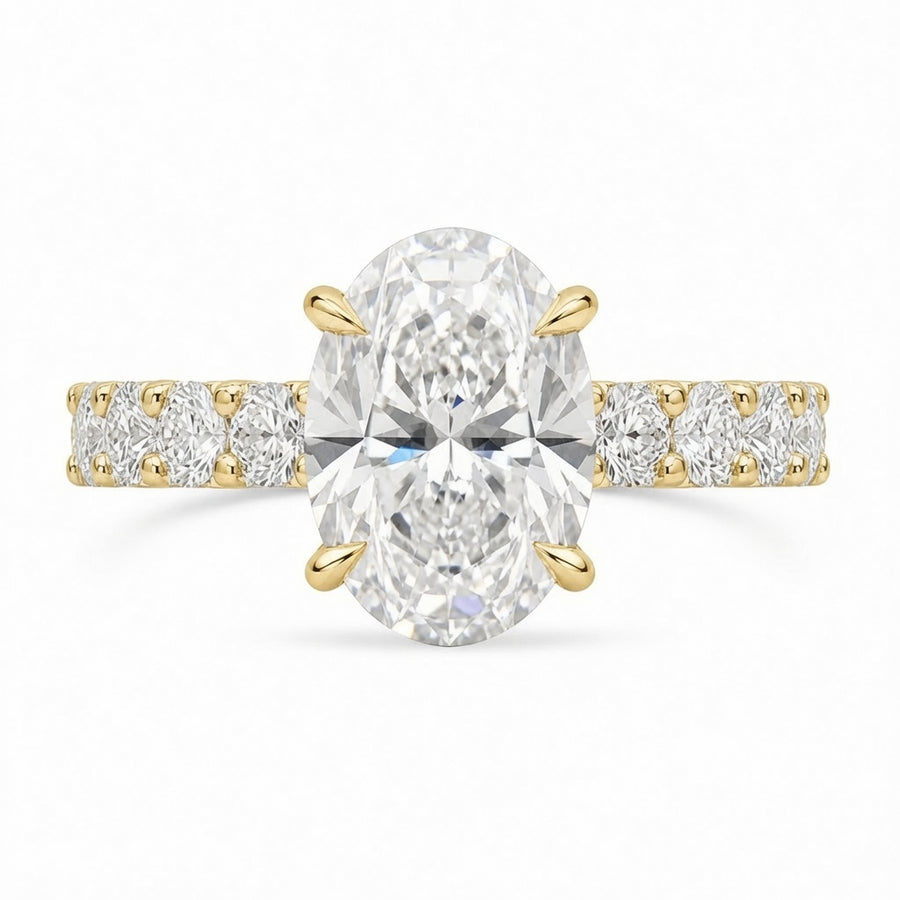 4.00 CT Oval Lab-Grown Diamond Hidden Halo Engagement Ring in 14K White Gold – Pavé Statement Design | IGI Certified