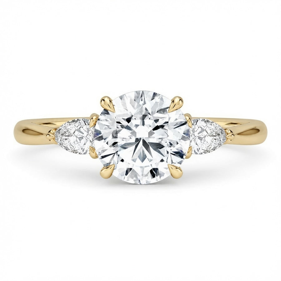 2.00 CT Pear Lab-Grown Diamond Hidden Halo Three Stone Engagement Ring in 14K White Gold – Petal Inspired Botanical Design