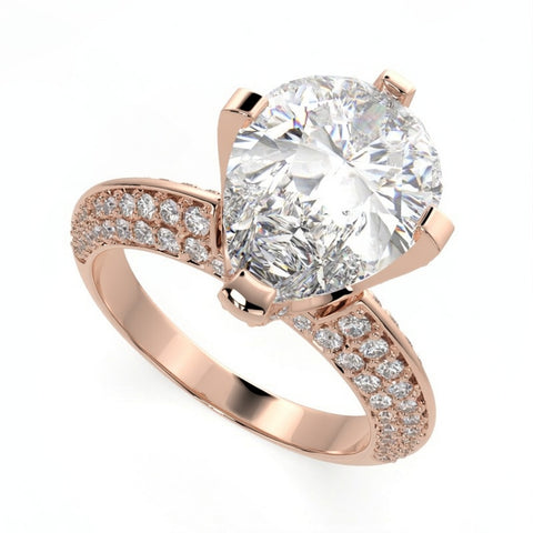 Daria 4.75 Carat Pear Cut Pave 6 Prong Engagement Ring