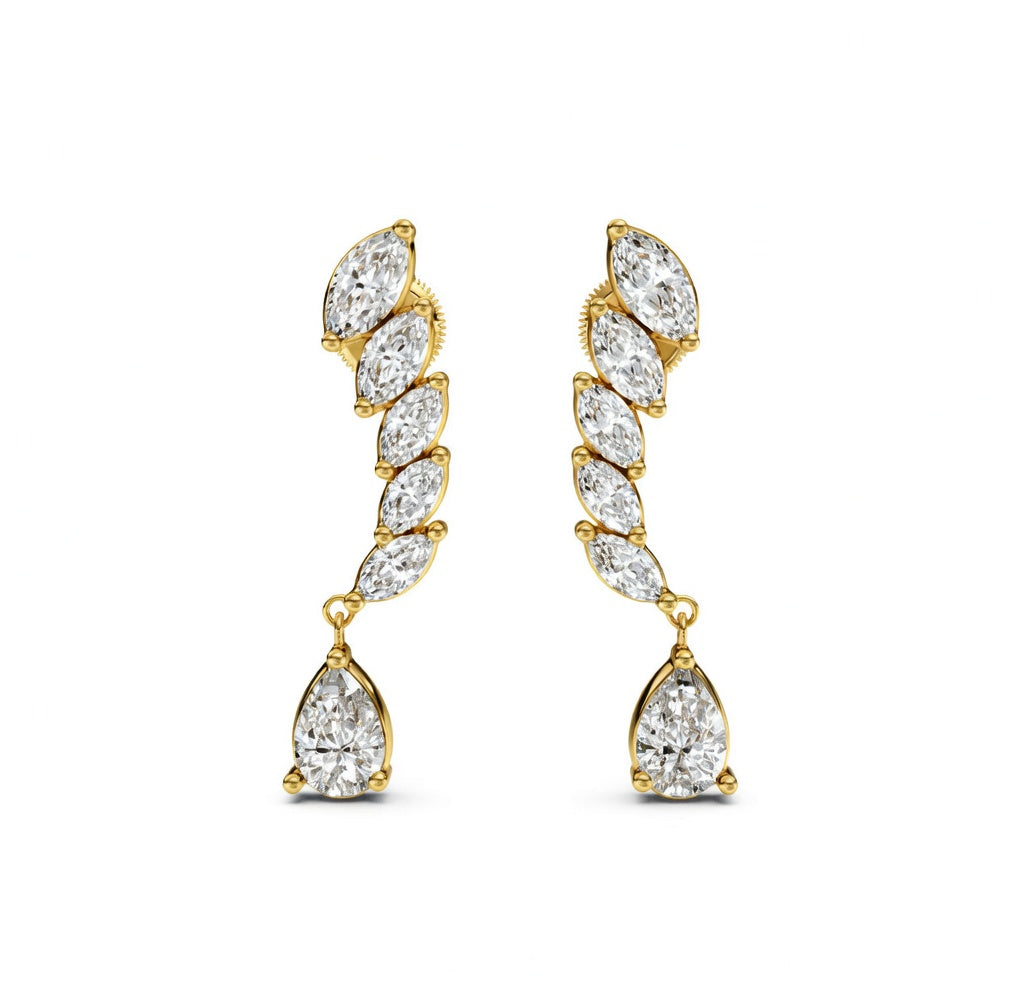 2.2 ct Marquise Pear Cut Dangle/Drop Prong Diamond Earrings VS1 D White Gold 14k