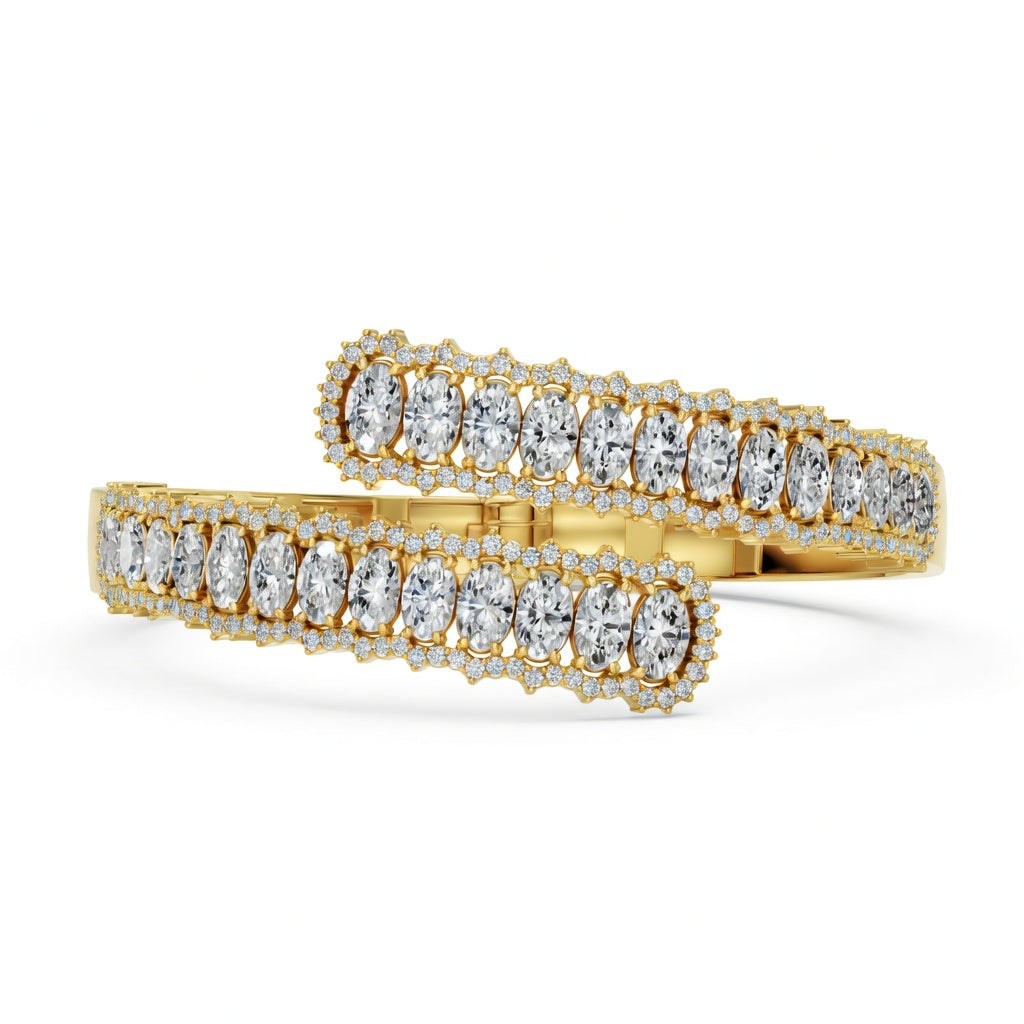 9.72 Carat Oval Round Cut Diamond Bangle Bracelet VS1 D F White Gold 14k