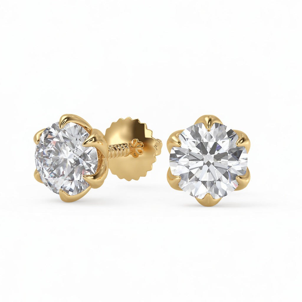 2.5 Ct Round Cut 6 Prong Stud Diamond Earrings VS1 D Screw Back 14k