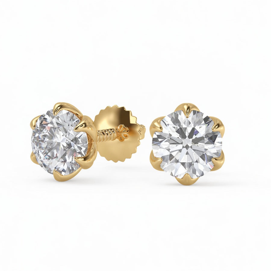 2.5 Ct Round Cut 6 Prong Stud Diamond Earrings VS1 D Screw Back 14k