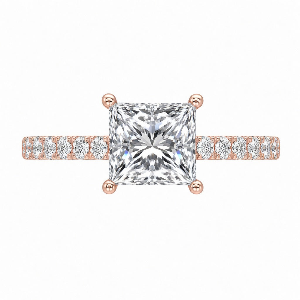 4.00 CT Princess Cut Lab-Grown Diamond Double Hidden Halo Engagement Ring in 14K White Gold – Unique Anniversary Design