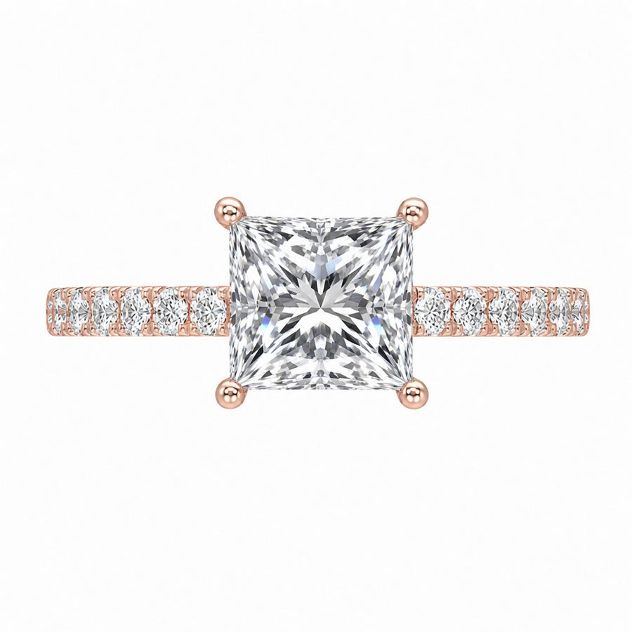 4.00 CT Princess Cut Lab-Grown Diamond Double Hidden Halo Engagement Ring in 14K White Gold – Unique Anniversary Design