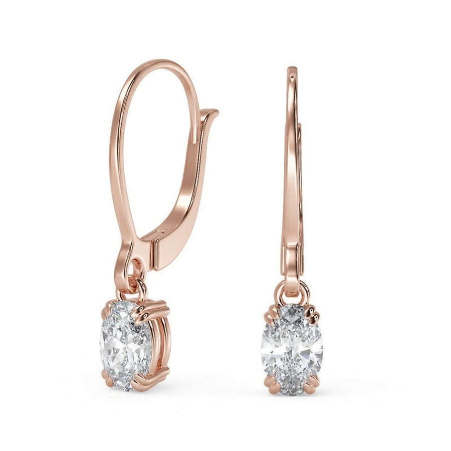 1.5 Ct Oval Cut Double Prong Diamond Earrings VS1 D Leverback 14k
