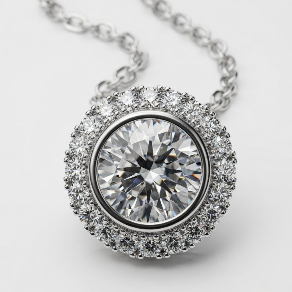 14K White Gold Bezel-Set Halo Lab-Grown Diamond Pendant (2.00 CTW – D–F / VS1–VS2)